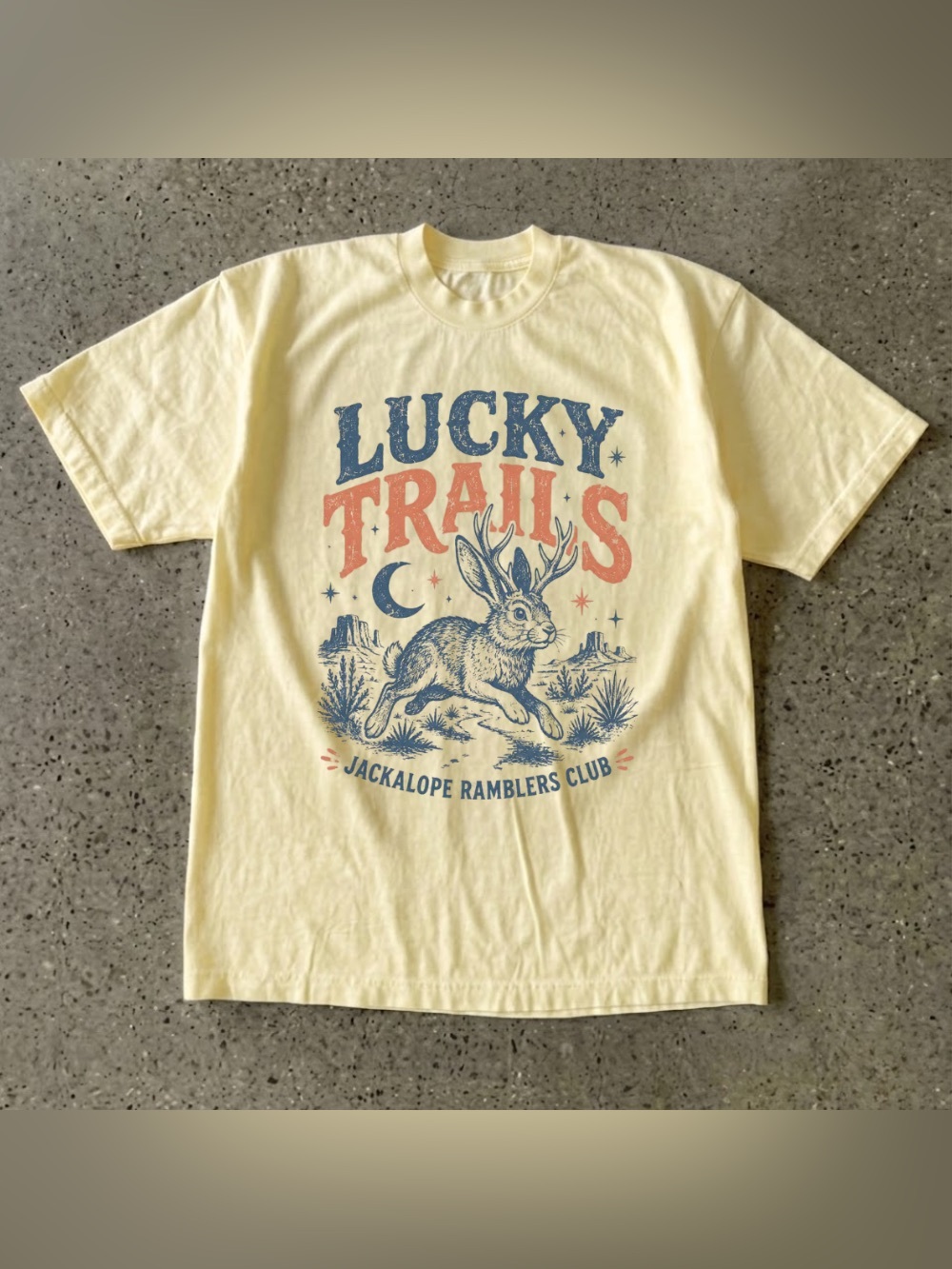 Retro Lucky Trails Jackalope Ramblers Club Vintage Pastel Gildan Yellow T-Shirt